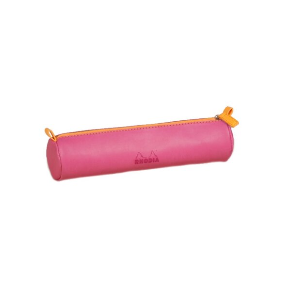 Rhodia : trousse ronde simili cuir 5.5 x 21.5 cm - framboise