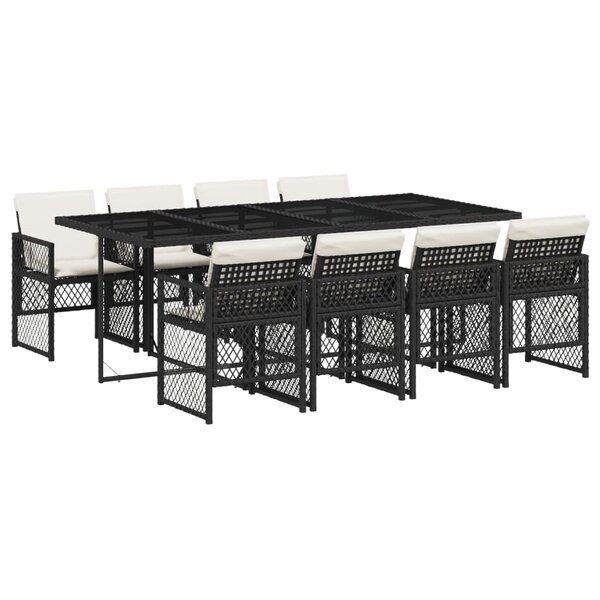 vidaXL Ensemble à manger de jardin 9Pièces coussins noir résine tressée
