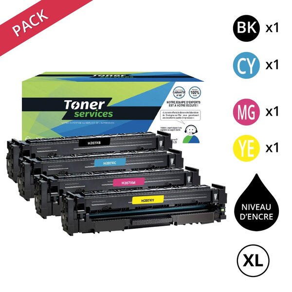 Compatible HP 207X Noir et couleurs XL - Pack de 4 cartouches (Avec puce)