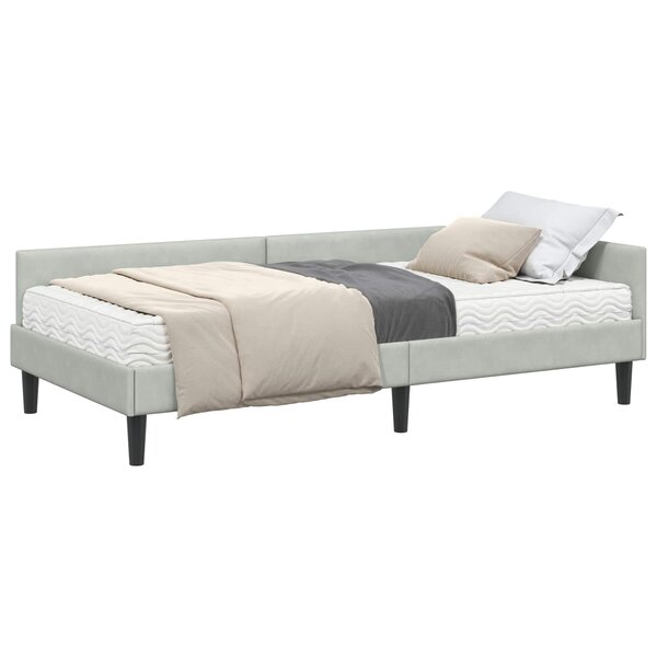 vidaXL Cadre de lit d'angle avec matelas 2 Pièces Gris clair Velours