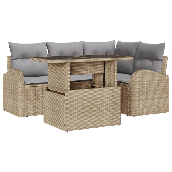 vidaXL Ensemble de canapé de jardin 5 pièces avec coussins en poly rattan beige