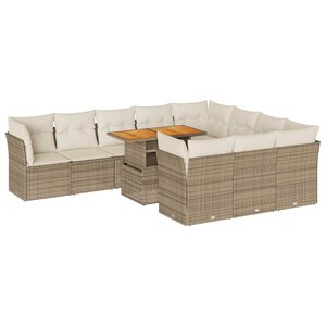 vidaXL Salon de jardin 11 Pièces avec coussins beige résine tressée