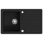 vidaXL Évier de cuisine en granite avec égouttoir réversible Noir