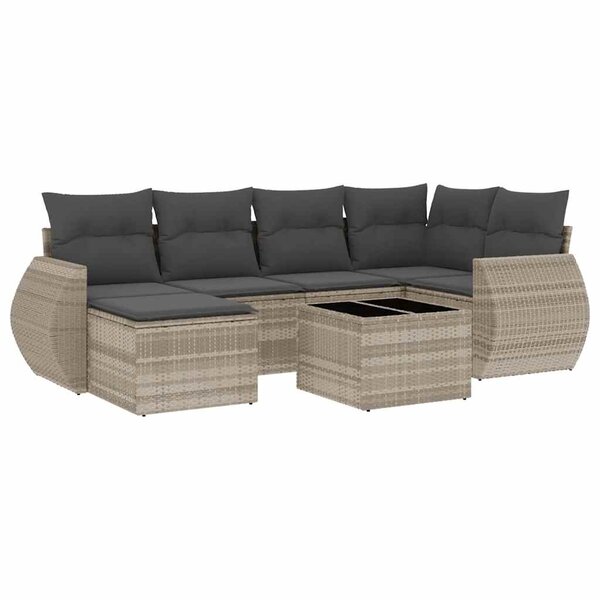 vidaXL Salon de jardin avec coussins 7 Pièces gris clair résine tressée