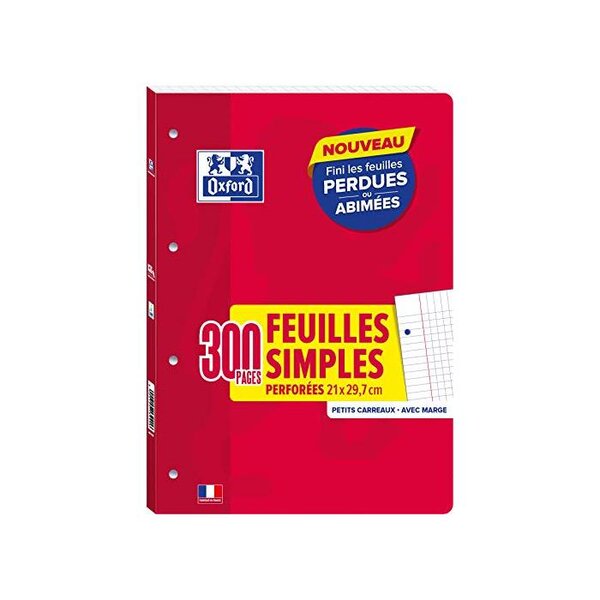 Carnet 300 Pages Feuillets Mobiles Détachables A4 5x5 90G Perfo 4 Trous OXFORD