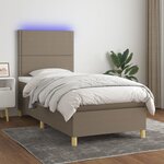 vidaXL Sommier à lattes de lit et matelas et LED Taupe 90x190 cm Tissu