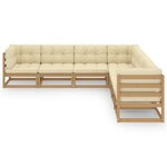 vidaXL Salon de jardin 7 Pièces avec coussins Marron miel Bois de pin