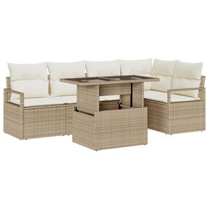 vidaXL Ensemble de canapé de jardin 6 Pièces Beige Poly rotin