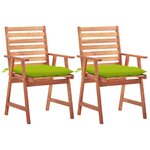 vidaXL Chaises à manger d'extérieur lot de 2 et coussins Acacia massif