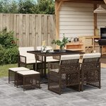 vidaXL Ensemble à manger de jardin et coussins 9 Pièces marron poly rotin