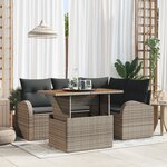 vidaXL Ensemble de Canapés de Jardin 5 Pièces avec Coussins en Rotin Poli Gris