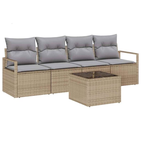 vidaXL Ensemble de canapé de jardin avec coussin 5 Pièces Beige et gris