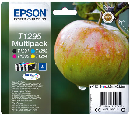 Epson multipack 4-colours t1295 durabrit v cartouche d encre noir et tricolore haute capacite 11.2ml- 3 x 7ml 4-pack rf-am blister