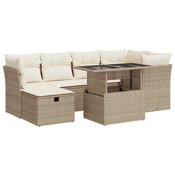 vidaXL Salon de jardin avec coussins 7 Pièces beige résine tressée