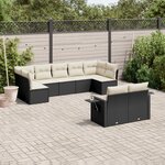vidaXL Salon de jardin 9 Pièces avec coussins noir résine tressée