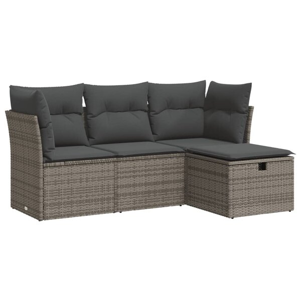 vidaXL Salon de jardin 4 Pièces avec coussins gris résine tressée