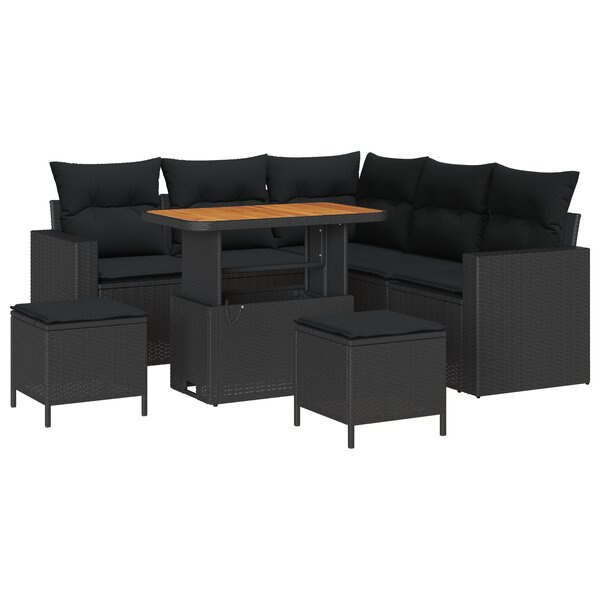 vidaXL Ensemble de jardin 8 pièces avec coussins noirs en polyrotin et acacia