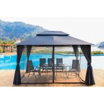 Tonnelle de jardin 3x4xH.2,85m- Structure Acier & Aluminium & toile Polyester 180gm2- moustiquaires & rideaux polyester 160gm2- Gris