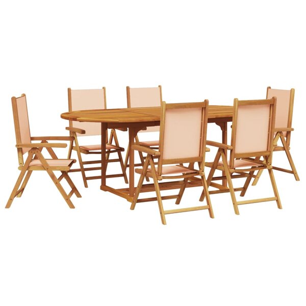 vidaXL Ensemble à manger de jardin 7 Pièces beige tissu et bois massif