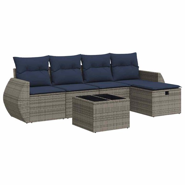 vidaXL Salon de jardin 6 Pièces avec coussins gris résine tressée