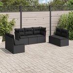 vidaXL Salon de jardin 7 Pièces avec coussins noir résine tressée