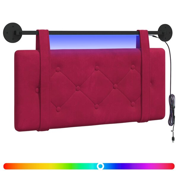 vidaXL Tête de lit suspendue Avec lumière LED Bordeaux Velours