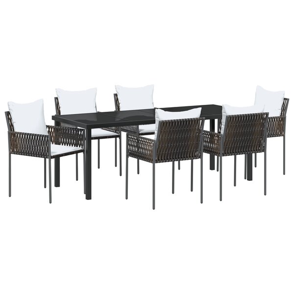 vidaXL Ensemble de jardin 7 pièces avec coussins marron en poly rotin