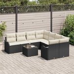 vidaXL Ensemble de canapé de jardin avec coussin 9 Pièces Noir et Crème