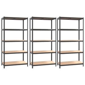 vidaXL Étagères à 5 niveaux 3Pièces Anthracite Acier et bois d'ingénierie
