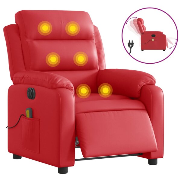 vidaXL Fauteuil de massage inclinable électrique rouge similicuir