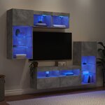 vidaXL Unités murales TV avec LED 5 Pièces gris béton bois d'ingénierie
