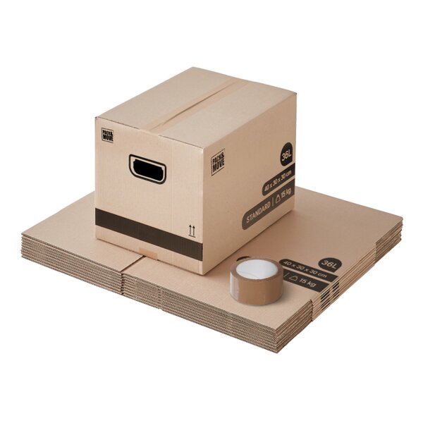 Pack and Move - Lot 10 cartons déménagement stockage livres - 40 x 30 x 30 cm - Poignées renforcées - 1 adhésif offert