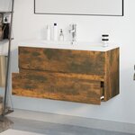 vidaXL Meuble lavabo avec bassin intégré Chêne fumé Bois d'ingénierie