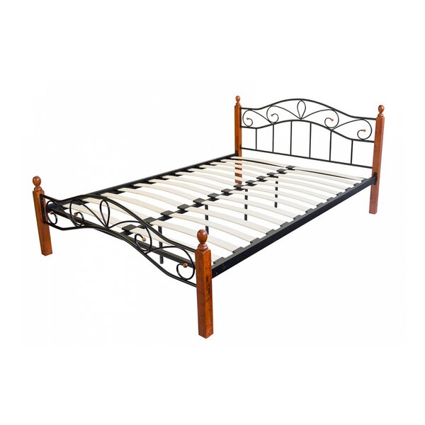 Design metal lit double 140 x 200 cadre de lit lattes bois neuf noir brun