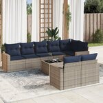 vidaXL Salon de jardin 9 Pièces avec coussins gris résine tressée