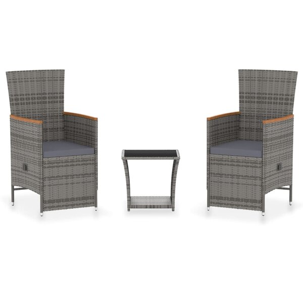 vidaXL Salon de jardin 3 Pièces avec coussins Résine tressée Gris