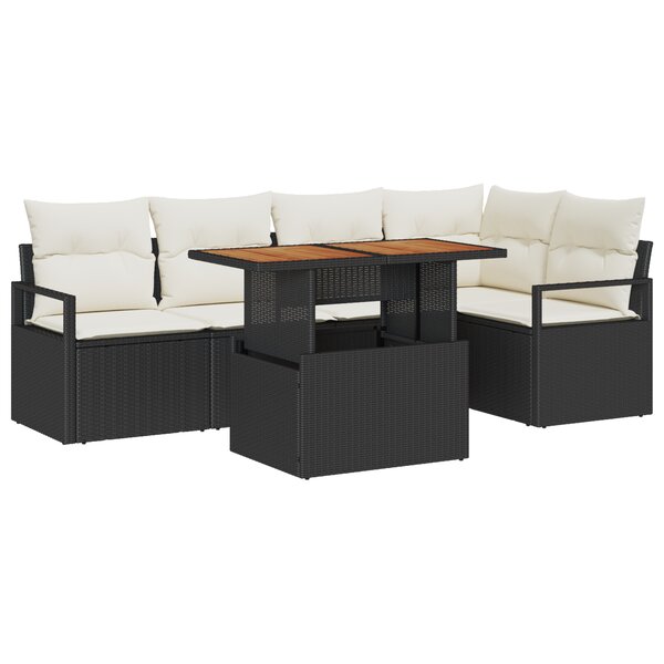 vidaXL Set de jardin 6 pièces avec coussins en poly rattan noir et acacia