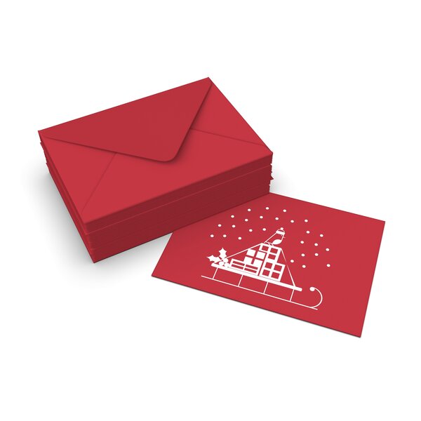 Lot de 50 enveloppes de noël traîneau à neige rouge foncé 114x162 mm (c6)