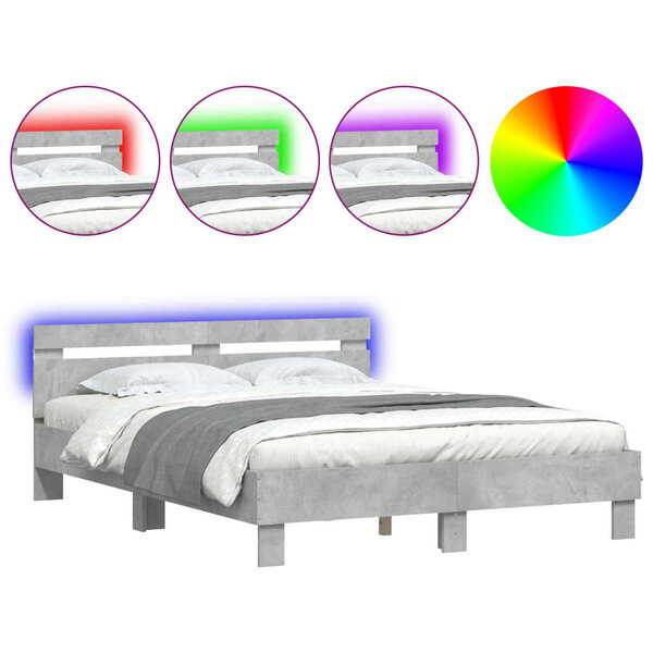 vidaXL Cadre de lit avec LED sans matelas gris béton 150x200 cm