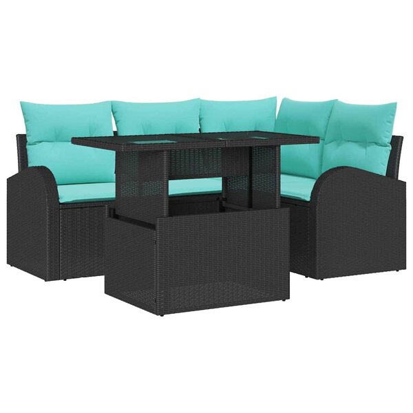 vidaXL Ensemble de canapé de jardin avec coussin 5 Pièces Noir Poly rotin