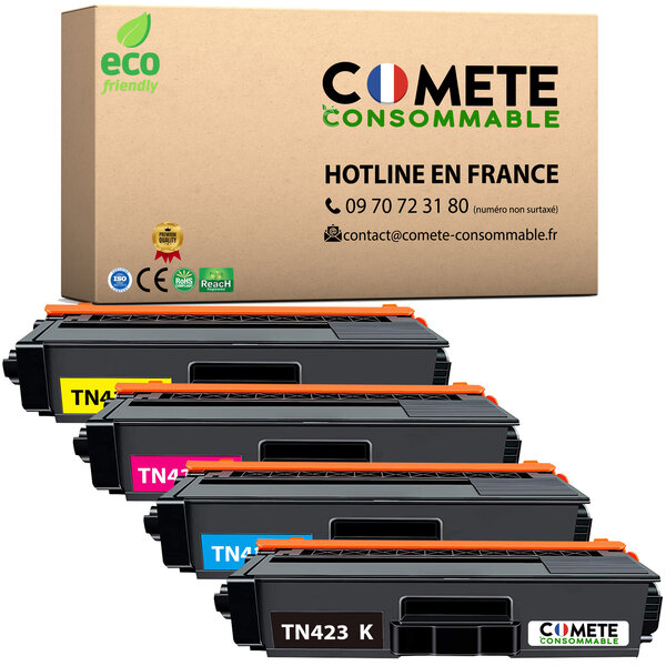 TN423 - 4 toners compatibles avec Brother TN423 Noir Cyan Magenta Jaune - COMETE