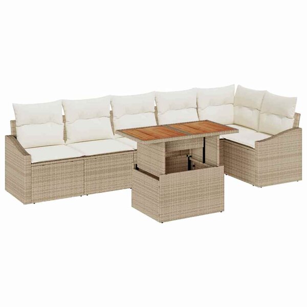 vidaXL Ensemble de canapé de jardin 7 Pièces Beige Poly rotin