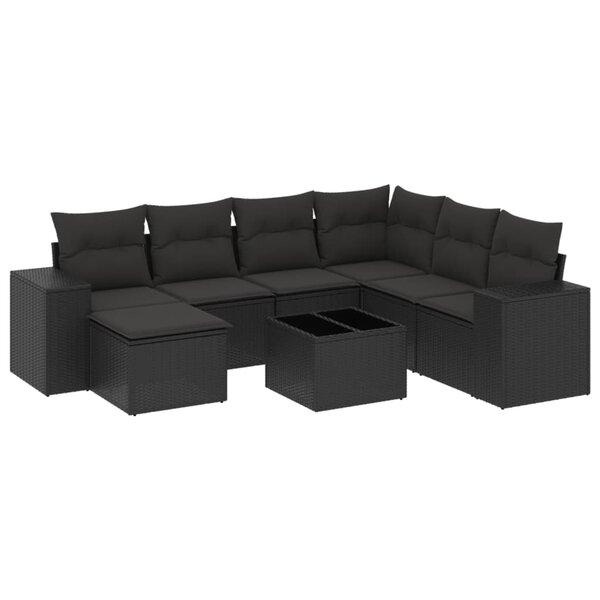 vidaXL Salon de jardin 8 Pièces avec coussins noir résine tressée