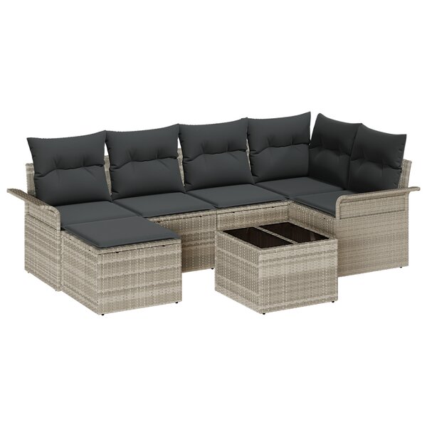 vidaXL Ensemble de Canapés de Jardin 7 Pièces avec Coussins Gris Poly Rattan