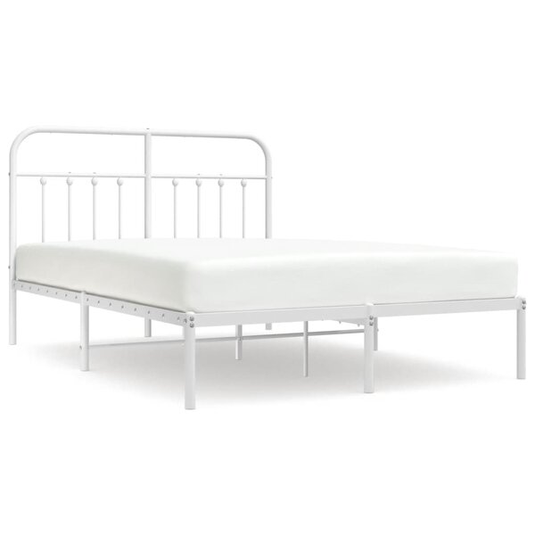 vidaXL Cadre de lit métal avec tête de lit blanc 135x190 cm