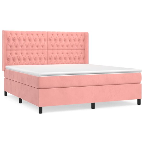 vidaXL Sommier à lattes de lit avec matelas Rose 180x200 cm Velours