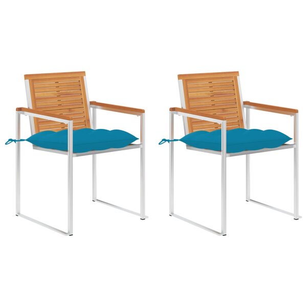 vidaXL Chaises de jardin avec coussins 2 Pièces Acacia solide et acier