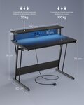 Bureau gaming avec led et multiprise table gamer bureau informatique avec rehausseur d’écran pour 2 ordinateurs pour chambre 60 x 100 x 76 cm noir carbone 12_0004630