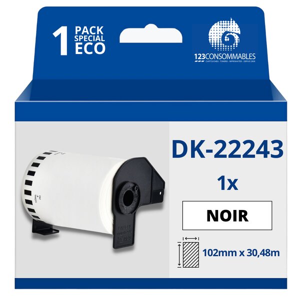 Étiquettes compatibles Brother DK22243 - Largeur 102 mm x 30 48 mètres - Texte noir sur fond blanc