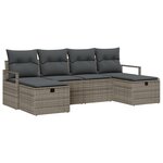 Canapé de jardin 6 pièces avec coussins gris en rattan poly